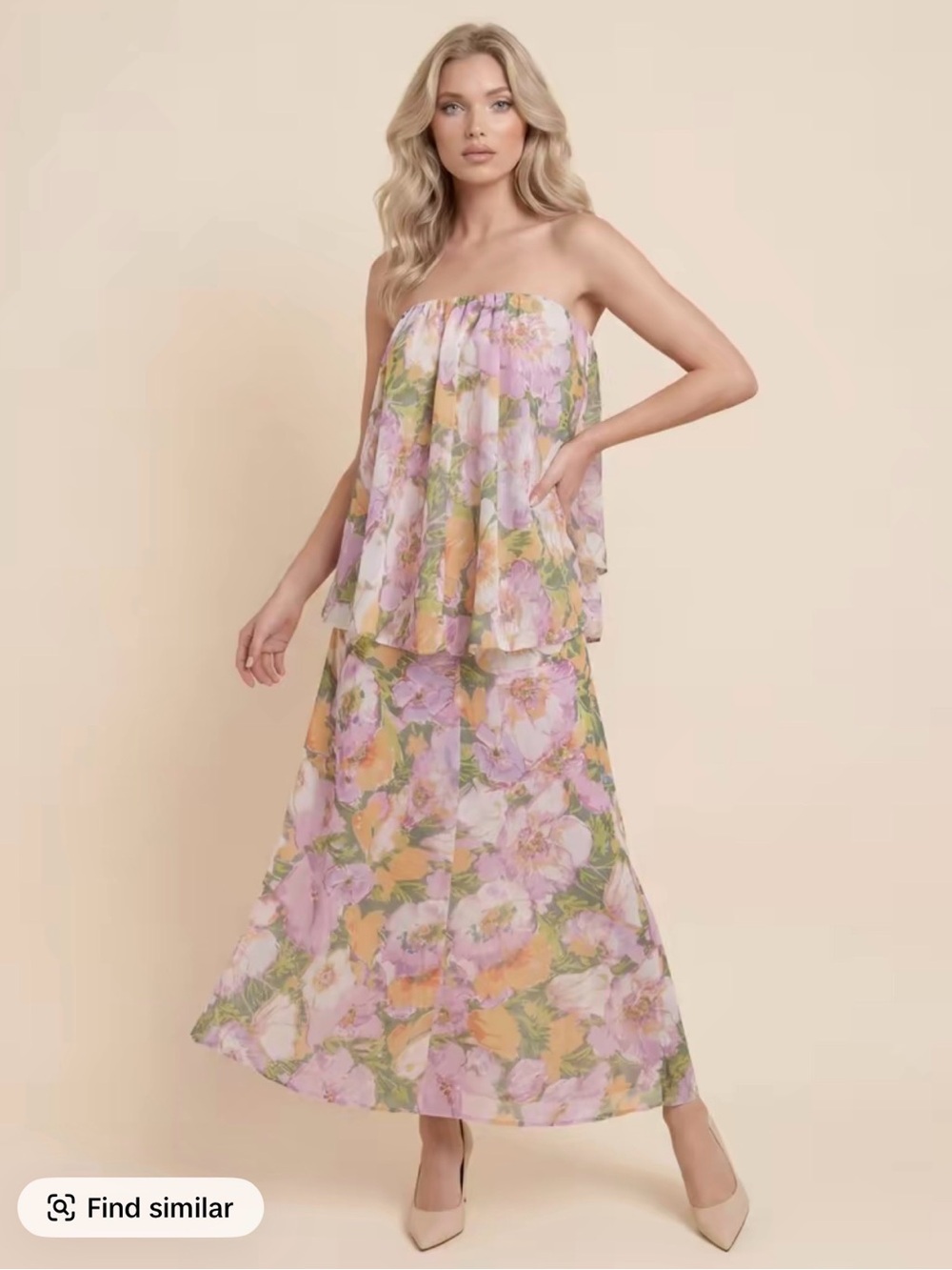 Strapless Floral Two-Piece Maxi Dress — Lavender & Yellow